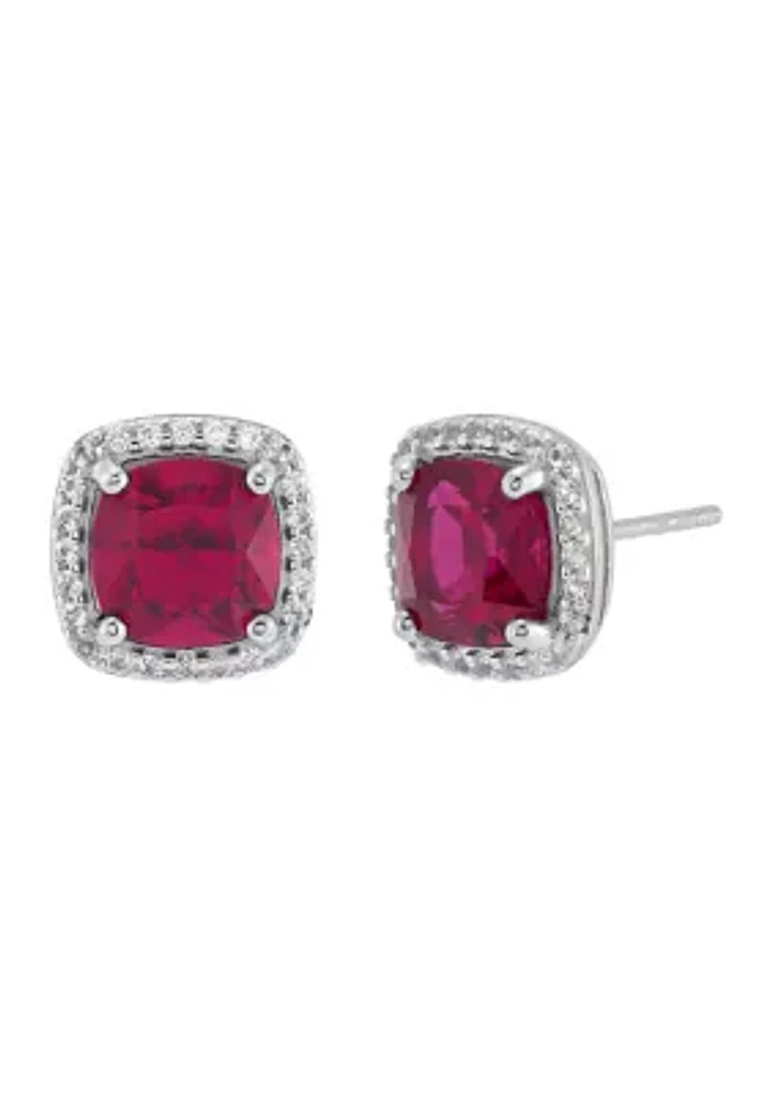 Lab Grown Ruby and Lab Grown White Sapphire Stud Earrings in Sterling Silver