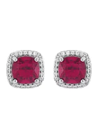 Lab Grown Ruby and Lab Grown White Sapphire Stud Earrings in Sterling Silver