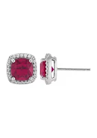 Lab Grown Ruby and Lab Grown White Sapphire Stud Earrings in Sterling Silver