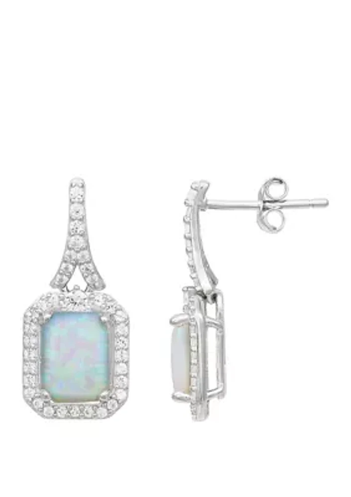 Created Opal and Created White Sapphire Earrings 