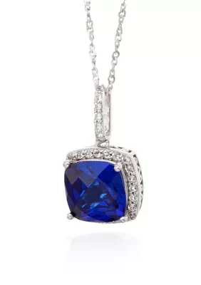 Created Sapphire and White Topaz Pendant in Sterling Silver