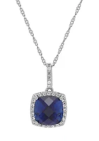 Created Sapphire and White Topaz Pendant in Sterling Silver