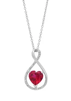  1/10 ct. t.w. Diamond  and Created Ruby Heart Pendant Necklace with 18" Cable Chain in Sterling Silver