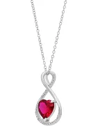  1/10 ct. t.w. Diamond  and Created Ruby Heart Pendant Necklace with 18" Cable Chain in Sterling Silver