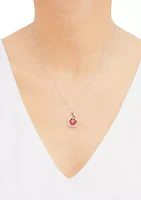  1/10 ct. t.w. Diamond  and Created Ruby Heart Pendant Necklace with 18" Cable Chain in Sterling Silver