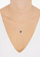 Lab Grown Heart Shape Sapphire and Diamond Accent Pendant with 18" Cable Chain in Sterling Silver