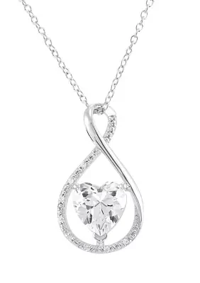 Lab Grown Heart Shape White Sapphire and Diamond Accent Pendant Necklace with 18" Cable Chain in Sterling Silver