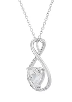 Lab Grown Heart Shape White Sapphire and Diamond Accent Pendant Necklace with 18" Cable Chain in Sterling Silver