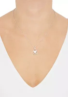 Lab Grown Heart Shape White Sapphire and Diamond Accent Pendant Necklace with 18" Cable Chain in Sterling Silver