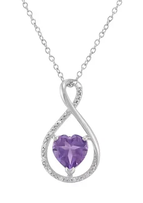 Heart Shape Amethyst and Diamond Accent Pendant Necklace with 18" Cable Chain in Sterling Silver