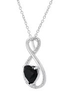 Heart Shape Onyx and Diamond Accent Pendant Necklace with 18" Cable Chain in Sterling Silver