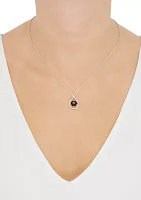 Heart Shape Onyx and Diamond Accent Pendant Necklace with 18" Cable Chain in Sterling Silver