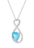 Heart Shape Swiss Blue Topaz and Diamond Accent Pendant Necklace with 18" Cable Chain in Sterling Silver