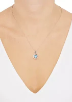 Heart Shape Swiss Blue Topaz and Diamond Accent Pendant Necklace with 18" Cable Chain in Sterling Silver