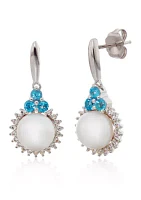 Freshwater Pearl and Blue Topaz Drop Earrings in Sterling Silver