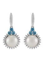 Freshwater Pearl and Blue Topaz Drop Earrings in Sterling Silver