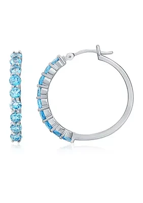 Blue Topaz Hoop Earrings in Sterling Silver