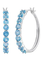 Blue Topaz Hoop Earrings in Sterling Silver