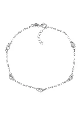 Mariner Station Cable Chain Anklet in Sterling Silver