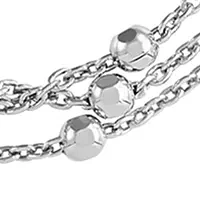 3 Row Bead Station Chain Anklet in Sterling Silver