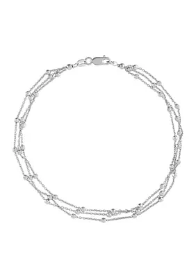 3 Row Bead Station Chain Anklet in Sterling Silver