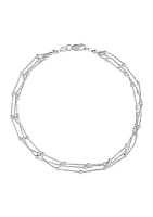 3 Row Bead Station Chain Anklet in Sterling Silver