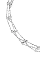 3 Row Bead Station Chain Anklet in Sterling Silver