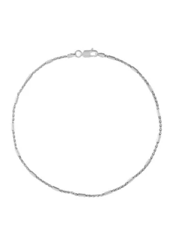 Solid Spiga with Tube Bar Station Chain Anklet in Sterling Silver