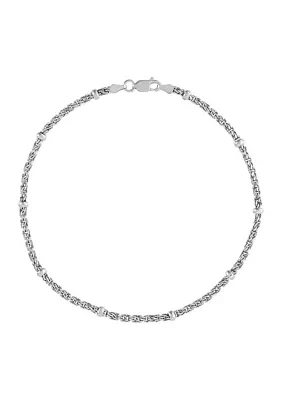 Solid Box with Bead Station Chain Anklet in Sterling Silver