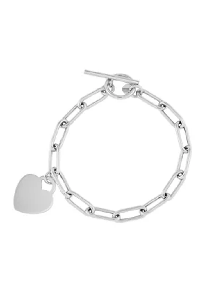 Dangle Flat Heart Toggle Bracelet in Sterling Silver