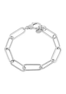 Hollow Twist and Paperclip Bracelet in Sterling Silver