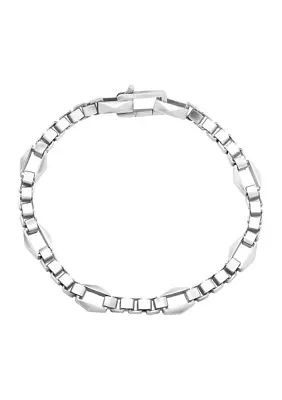 Pyramide Shape Station Box Chain Bracelet in Sterling Silver