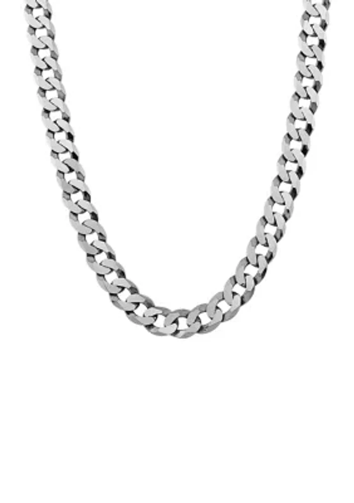 24 Inch Flat Wire Curb Chain Necklace in Sterling Silver 