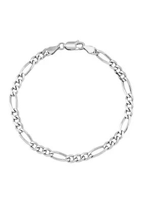 4.3 Millimeter Solid Beveled Figaro Chain Bracelet in Sterling Silver