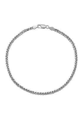 2.5 Millimeter Solid Round Wheat Chain Bracelet in Sterling Silver