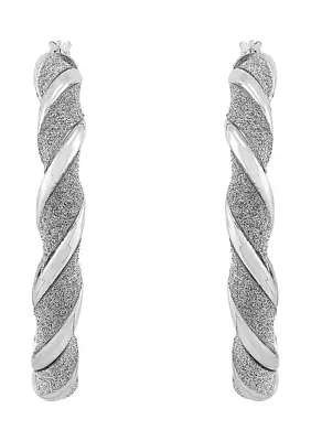 40 Millimeter Glitter Twist Hoop Earrings in Sterling Silver