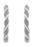 40 Millimeter Glitter Twist Hoop Earrings in Sterling Silver