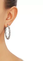 40 Millimeter Glitter Twist Hoop Earrings in Sterling Silver