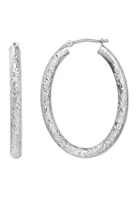 Sterling Silver Polished Diamond Cut Oval Crystal Cut Hoop