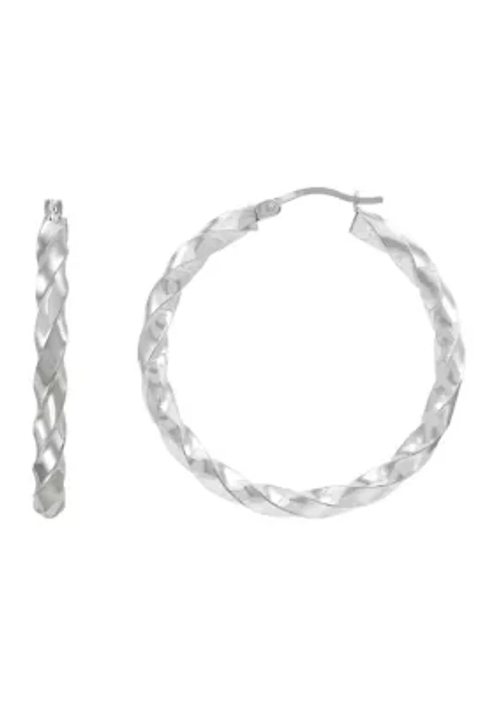 Twist Tube Hoop Earrings in Sterling Silver