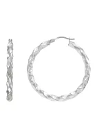 Twist Tube Hoop Earrings in Sterling Silver