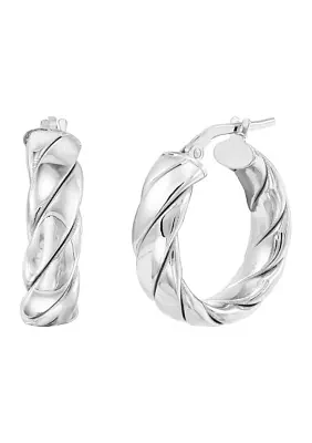 20 Millimeter Striped Tube Hoop Earrings in Sterling Silver