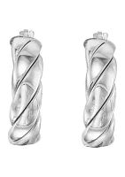 20 Millimeter Striped Tube Hoop Earrings in Sterling Silver