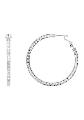 35 Millimeter Hollow Round Hoop Earrings in Sterling Silver 