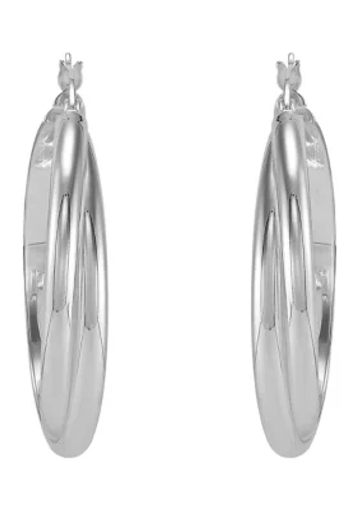 Double Row Crossover Tube Hoop Earrings in Sterling Silver