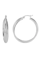 Double Row Crossover Tube Hoop Earrings in Sterling Silver