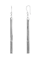 Multi Row Snake Chain and Bead Drop Tassel Earrings in Sterling Silver