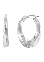 Twist Plain Oval Hoop Earrings in Sterling Silver