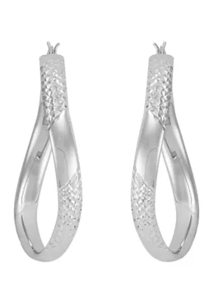 Twisted Oval Hoop Earrings in Sterling Silver