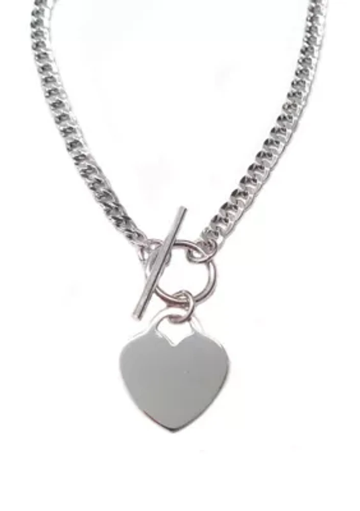 Dangle Flat Heart Toggle Necklace in Sterling Silver